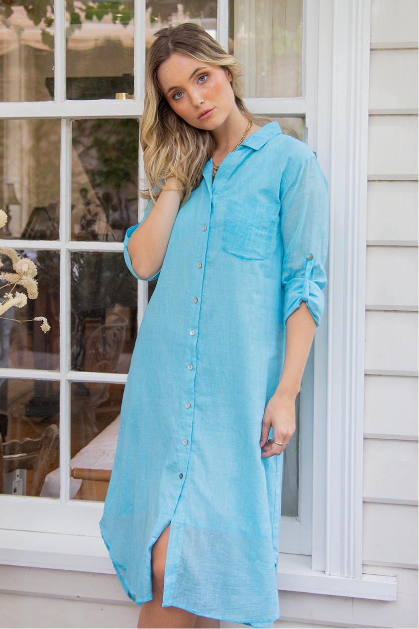 Scandi & Co Hailey Shirt Dress Blue Curacao