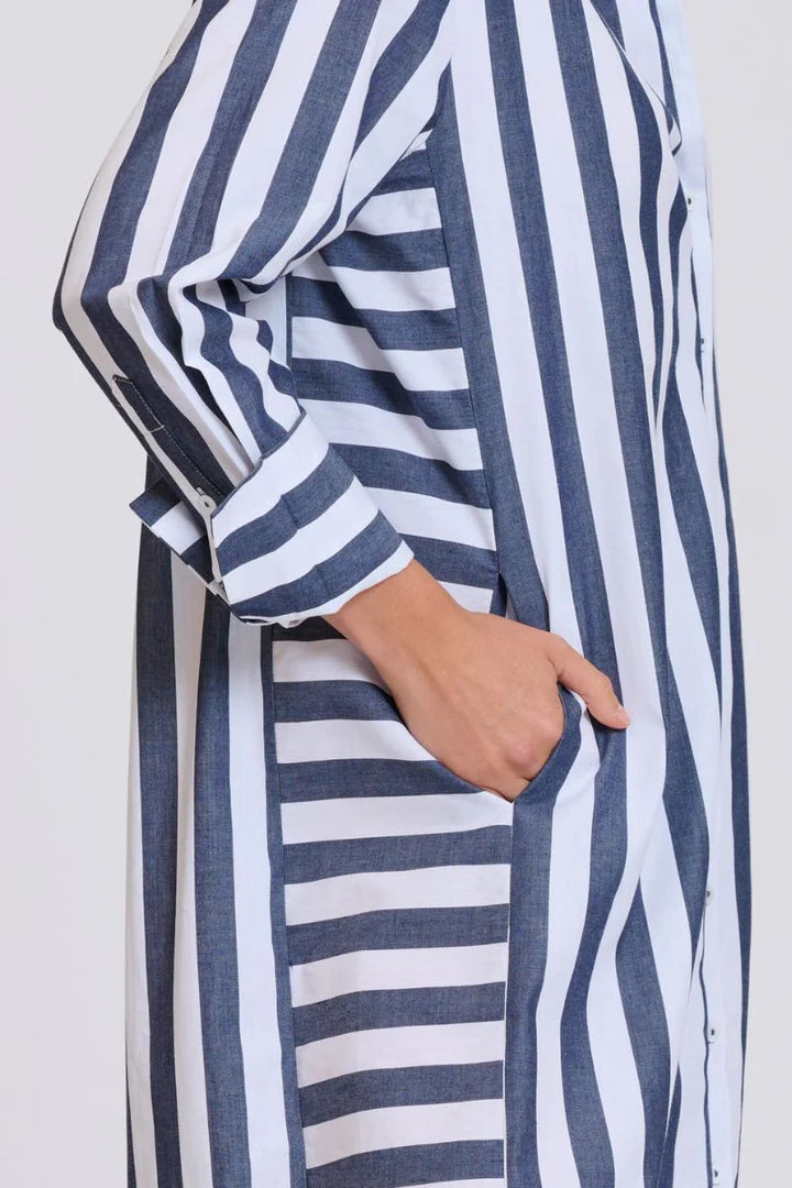The Andrea Shirtdress - Navy Wide Stripe