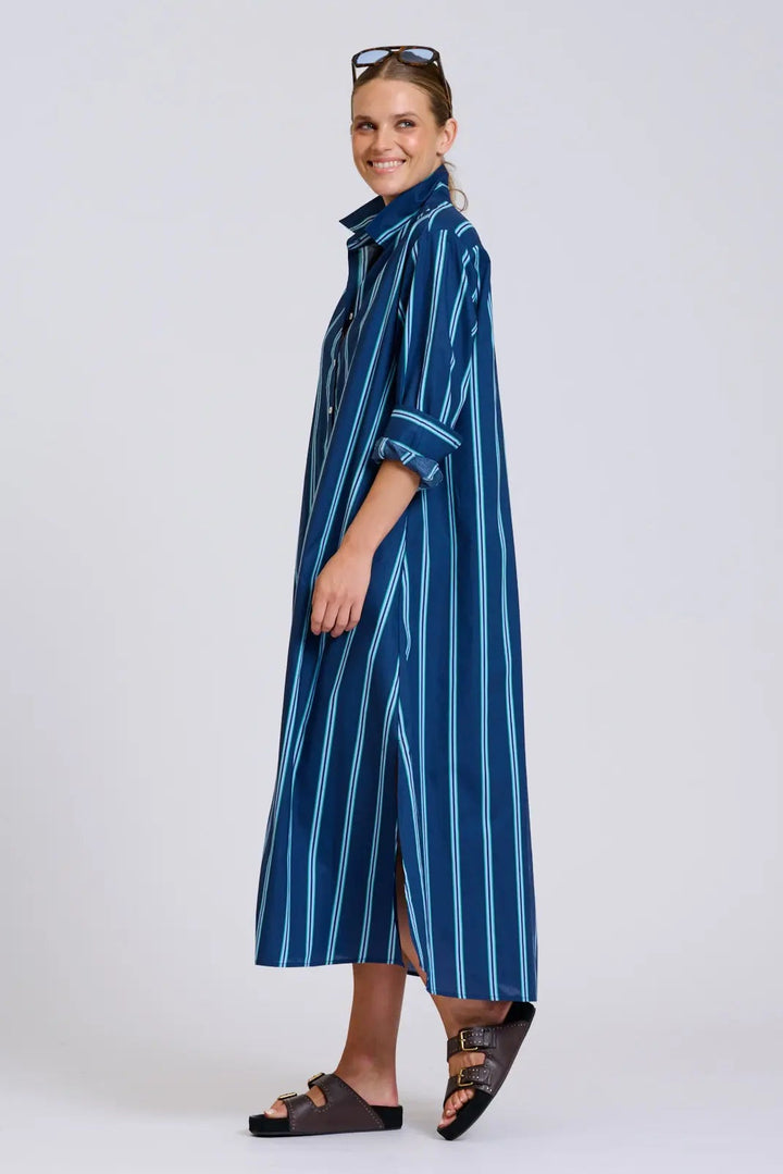 Shirty Luna Oversized Shirt Dress Navy Green Stripe