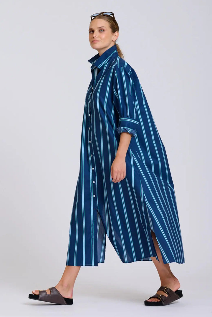 Shirty Luna Oversized Shirt Dress Navy Green Stripe
