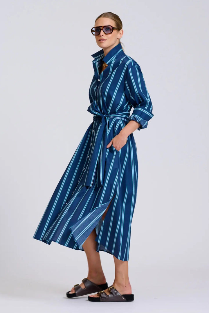 Shirty Luna Oversized Shirt Dress Navy Green Stripe