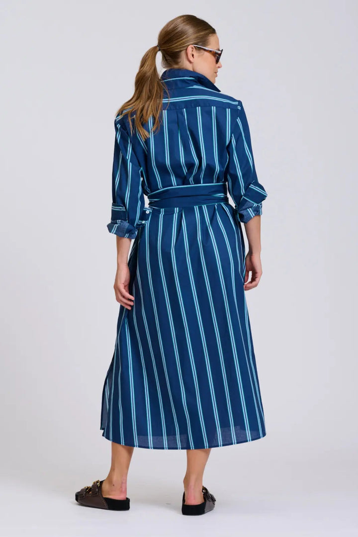 Shirty Luna Oversized Shirt Dress Navy Green Stripe
