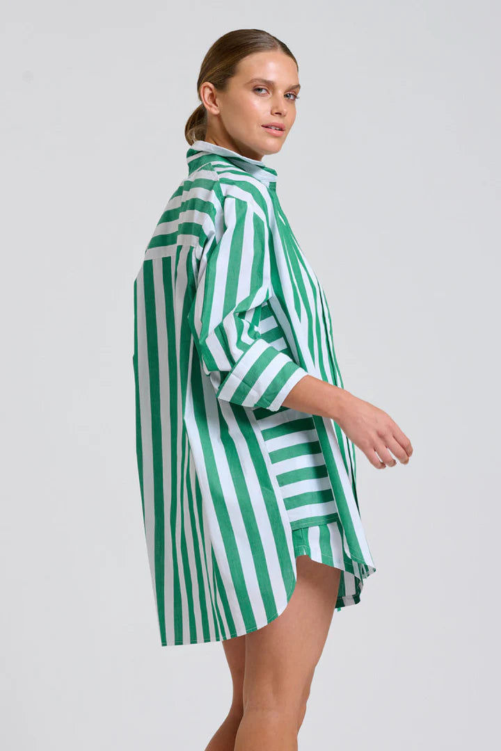 The Andrea Shirt - Green Wide Stripe