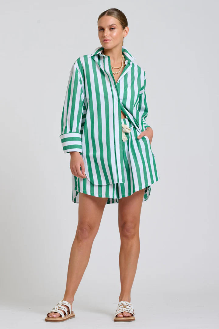 The Andrea Shirt - Green Wide Stripe