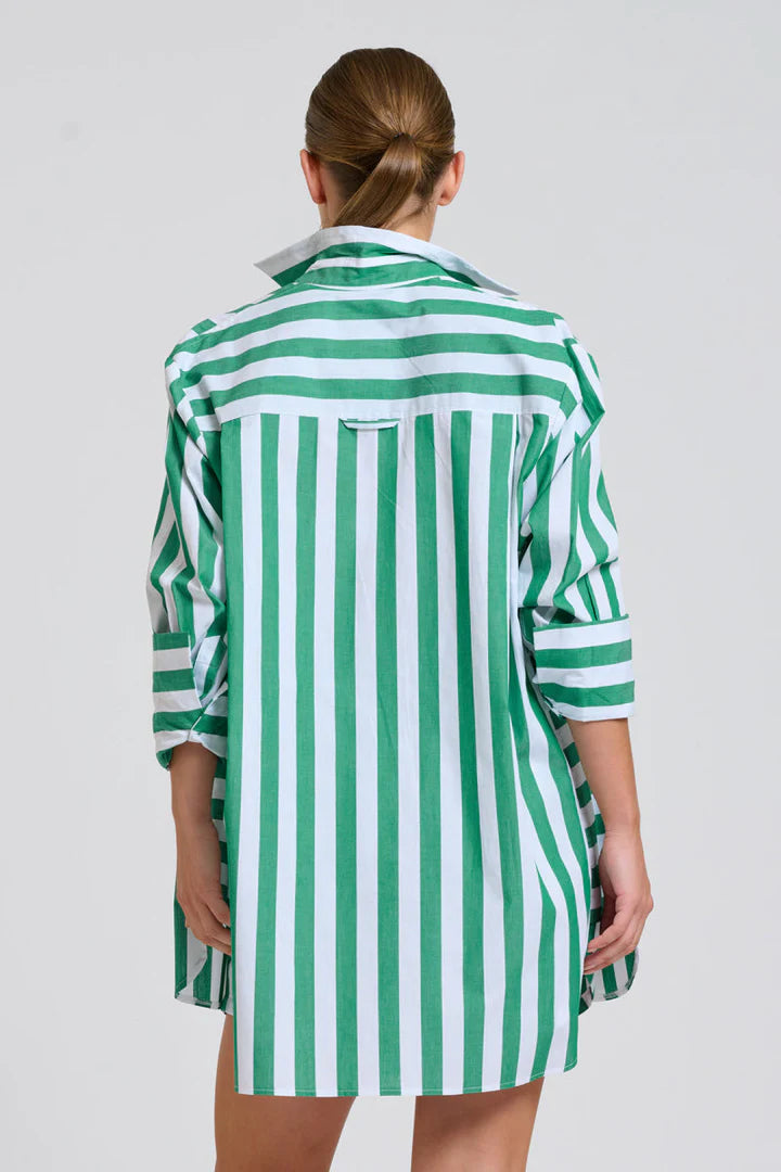 The Andrea Shirt - Green Wide Stripe