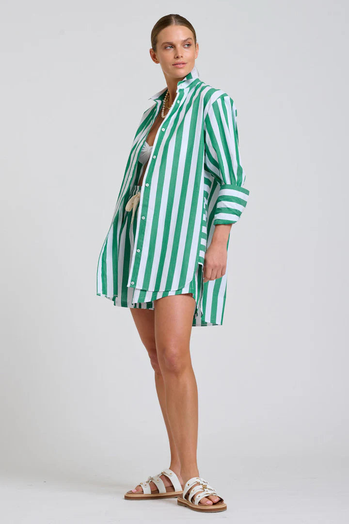 The Andrea Shirt - Green Wide Stripe