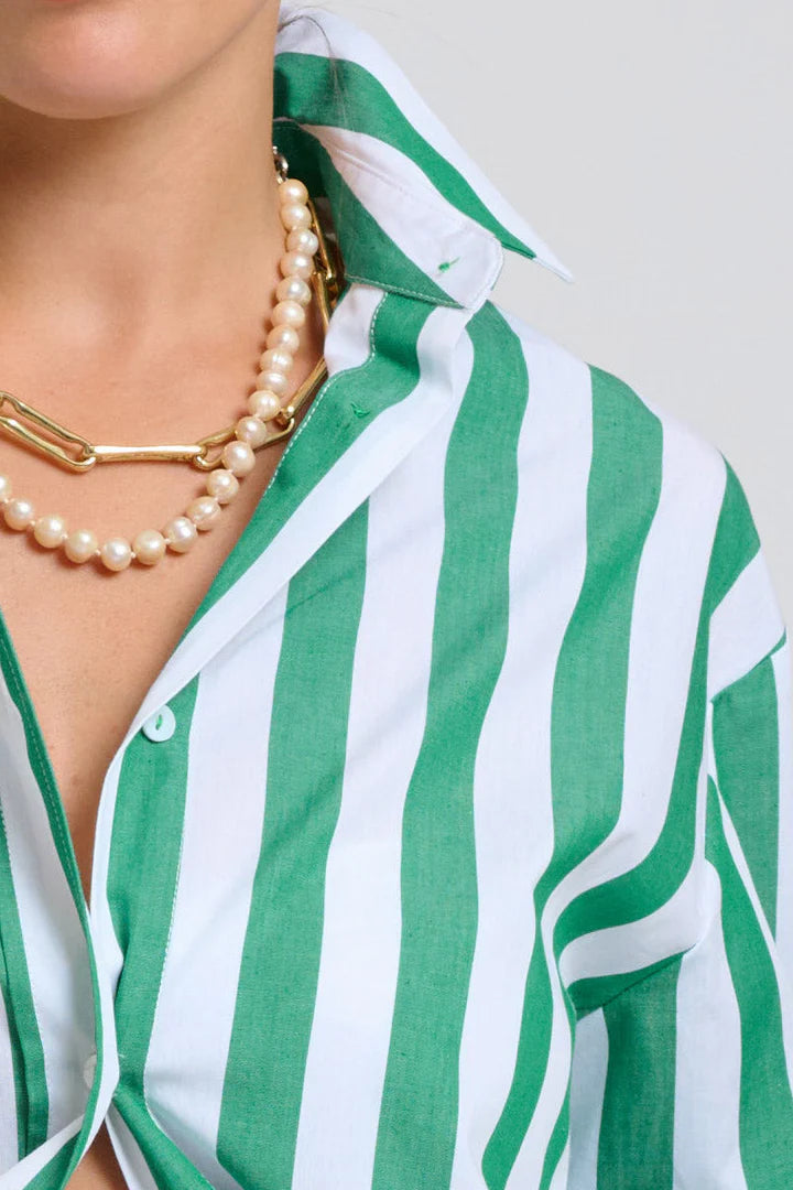 The Andrea Shirt - Green Wide Stripe
