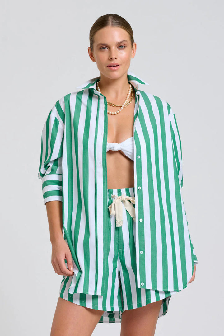 The Andrea Shirt - Green Wide Stripe