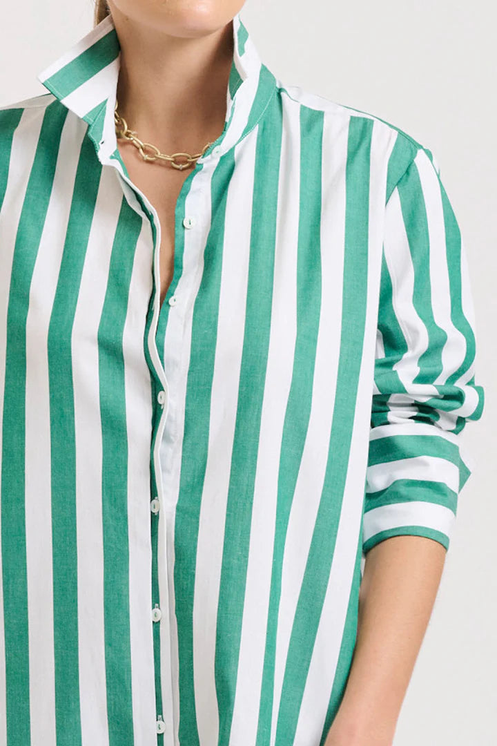 The Andrea Shirtdress - Green Wide Stripe