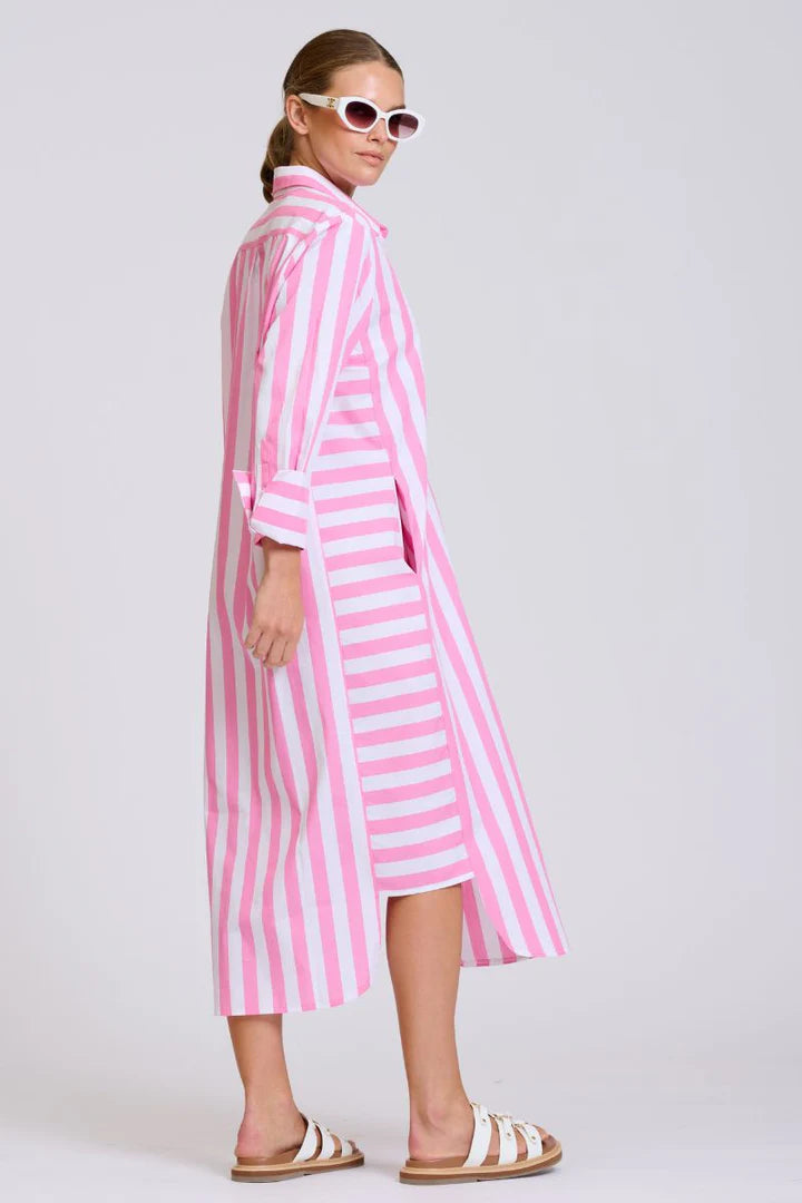 The Andrea Shirtdress - Pink Wide Stripe