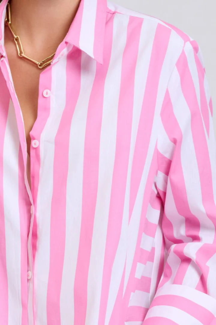 The Andrea Shirtdress - Pink Wide Stripe