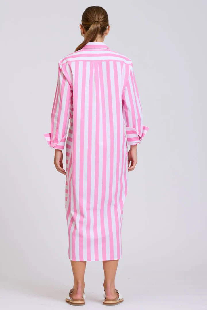 The Andrea Shirtdress - Pink Wide Stripe