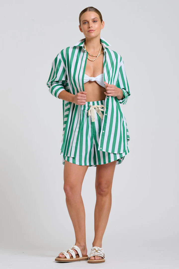 The Ashley Short - Green Wide Stripe