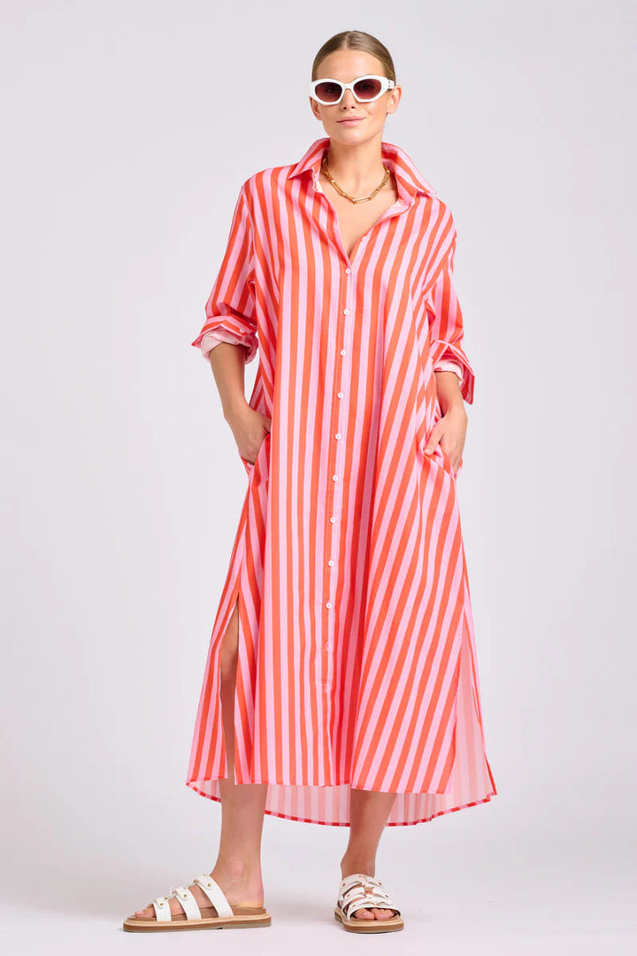 Shirty The Luna Dress Pink Papaya Stripe