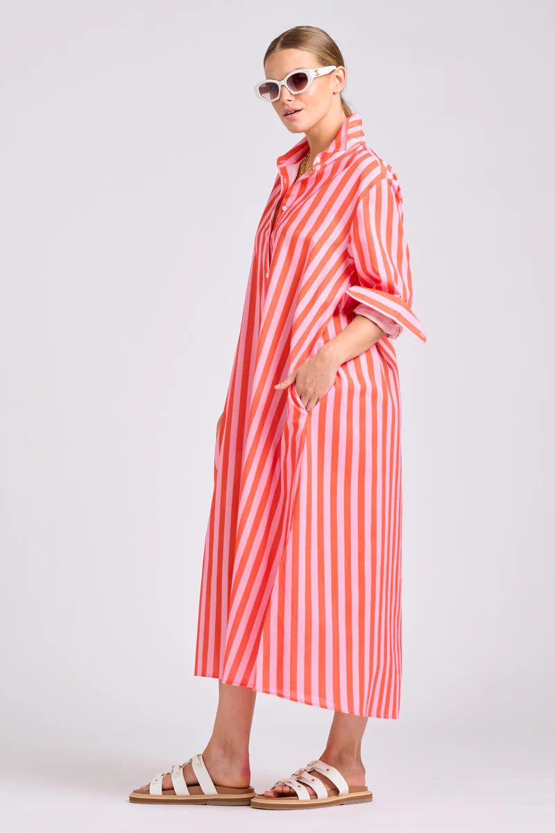 Shirty The Luna Dress Pink Papaya Stripe
