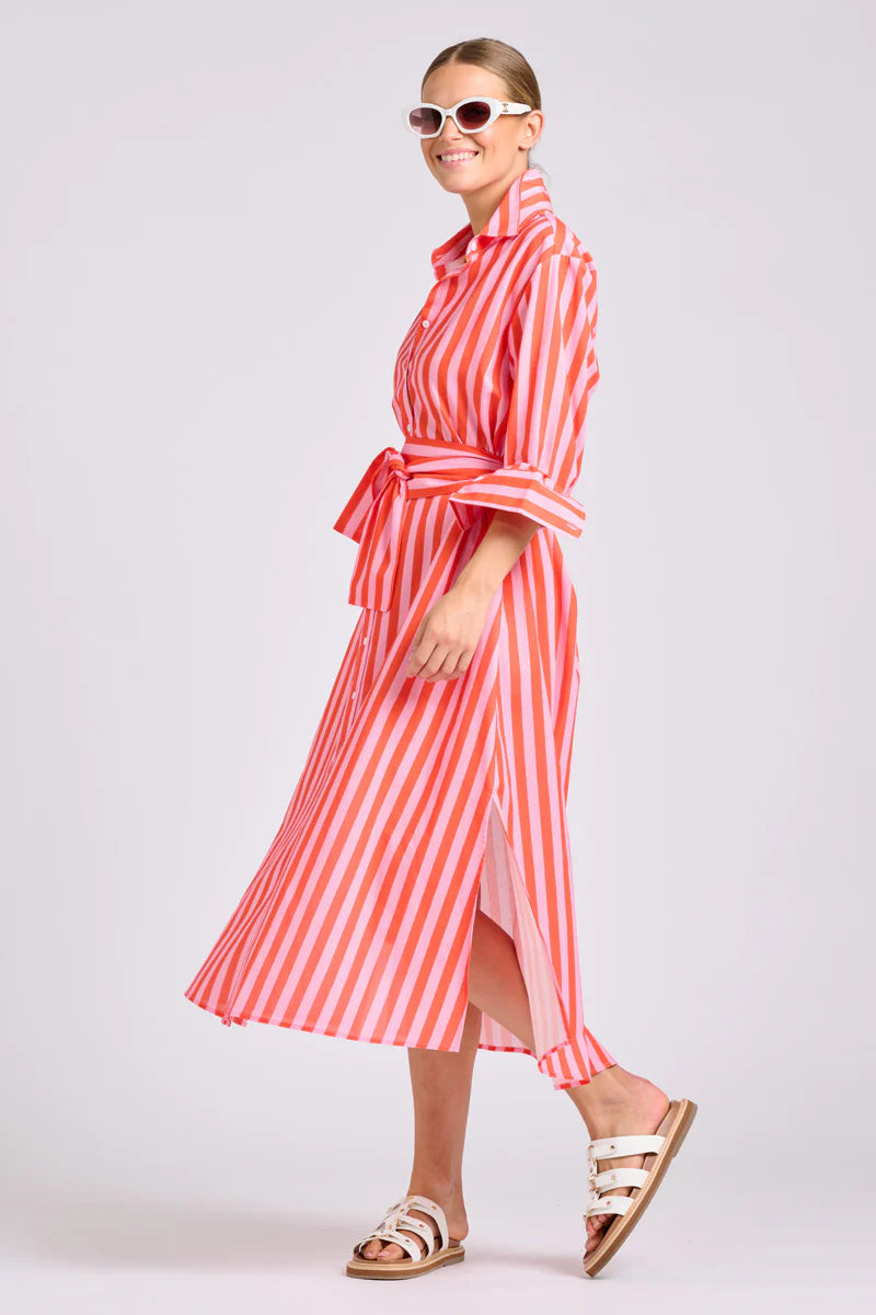 Shirty The Luna Dress Pink Papaya Stripe