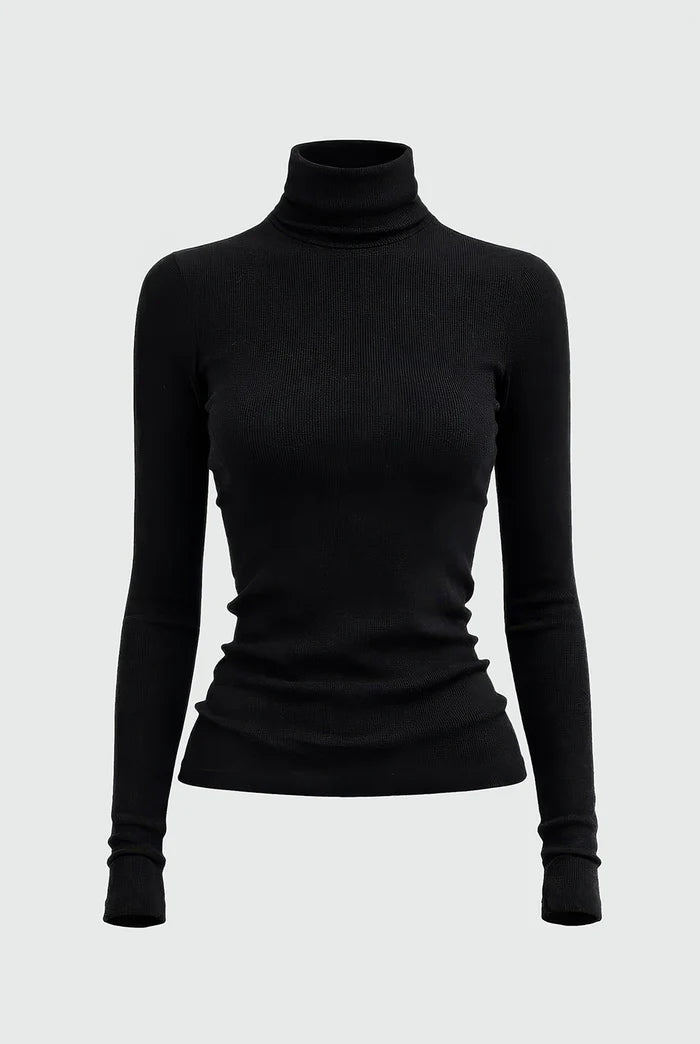 Black turtleneck sweater on a white background