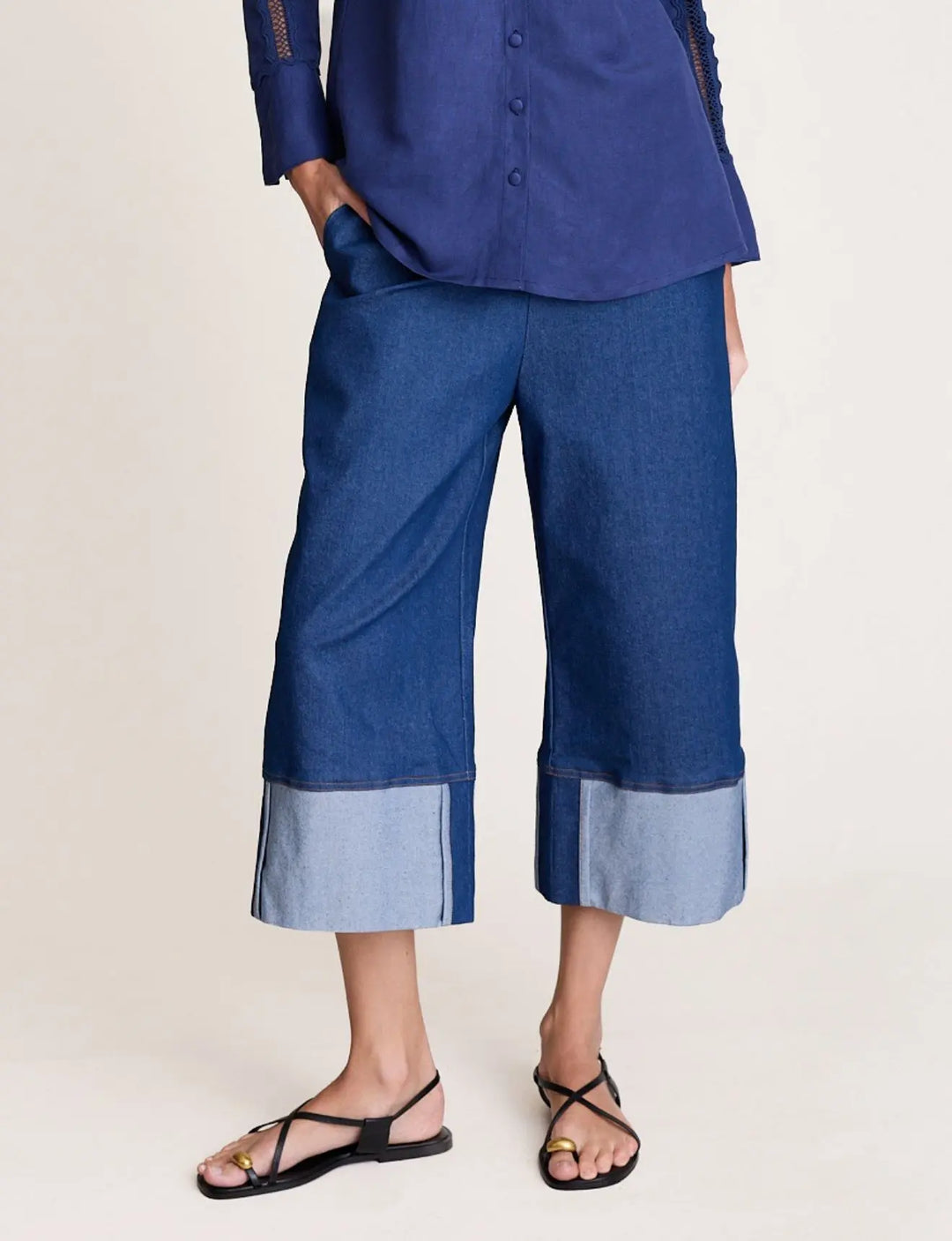 Crop Cuff Denim Pant - Blue