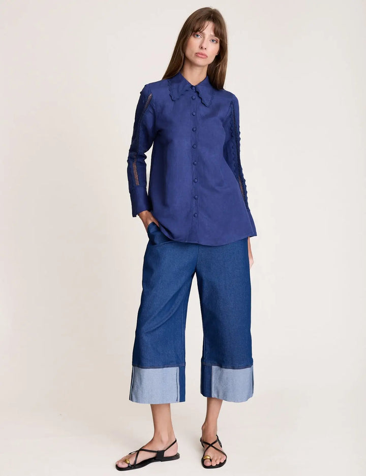 Crop Cuff Denim Pant - Blue