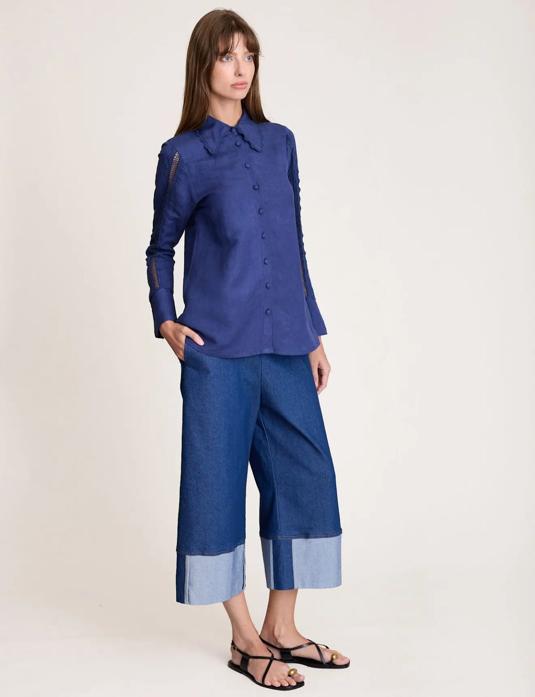 Crop Cuff Denim Pant - Blue