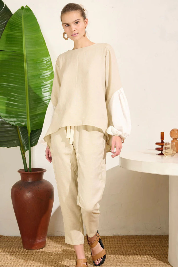 Falling Bell Sleeve Top - Acacia Linen