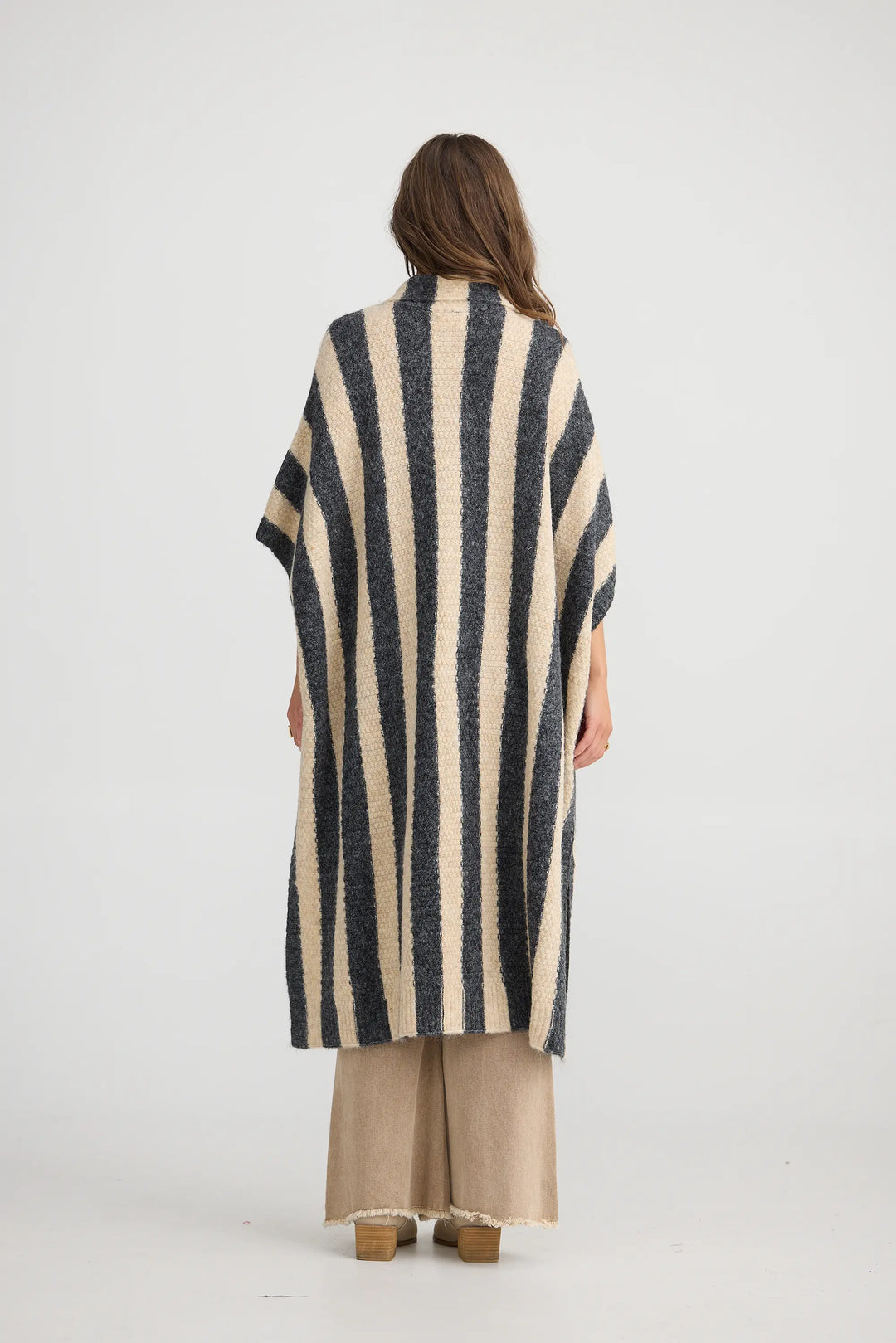 Nomad Poncho - Oatmeal w/ Charcoal Stripe