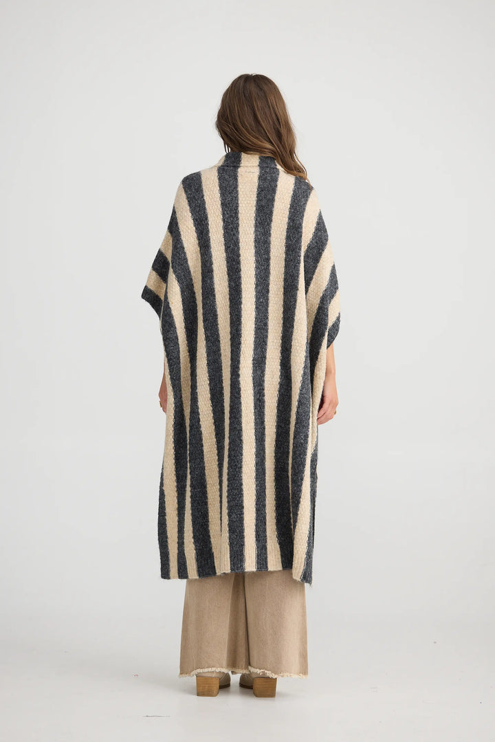 Nomad Poncho - Oatmeal w/ Charcoal Stripe