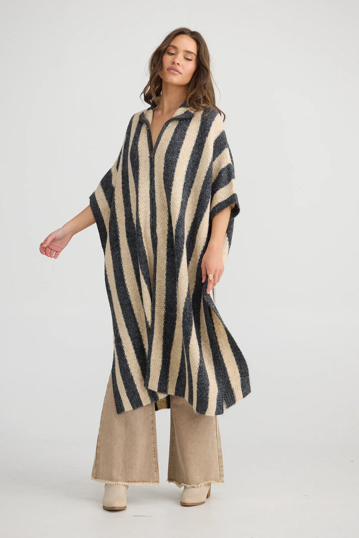 Nomad Poncho - Oatmeal w/ Charcoal Stripe