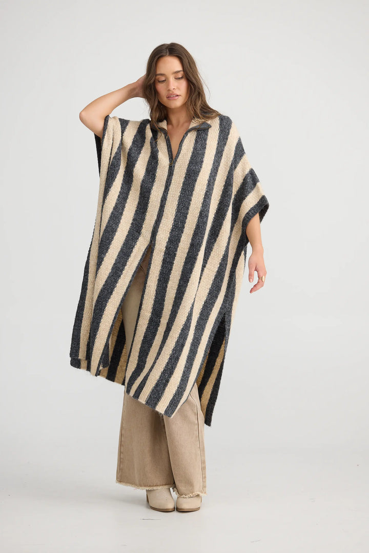 Nomad Poncho - Oatmeal w/ Charcoal Stripe