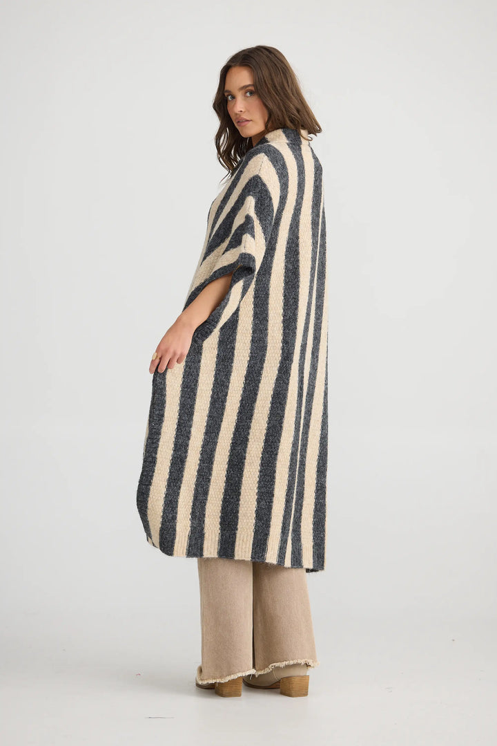 Nomad Poncho - Oatmeal w/ Charcoal Stripe
