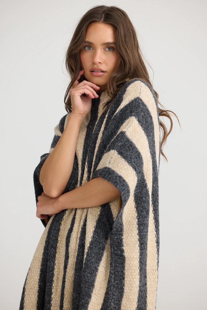 Nomad Poncho - Oatmeal w/ Charcoal Stripe
