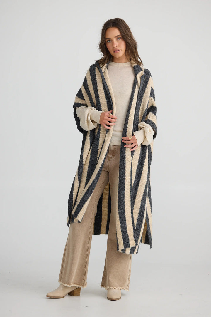 Nomad Poncho - Oatmeal w/ Charcoal Stripe
