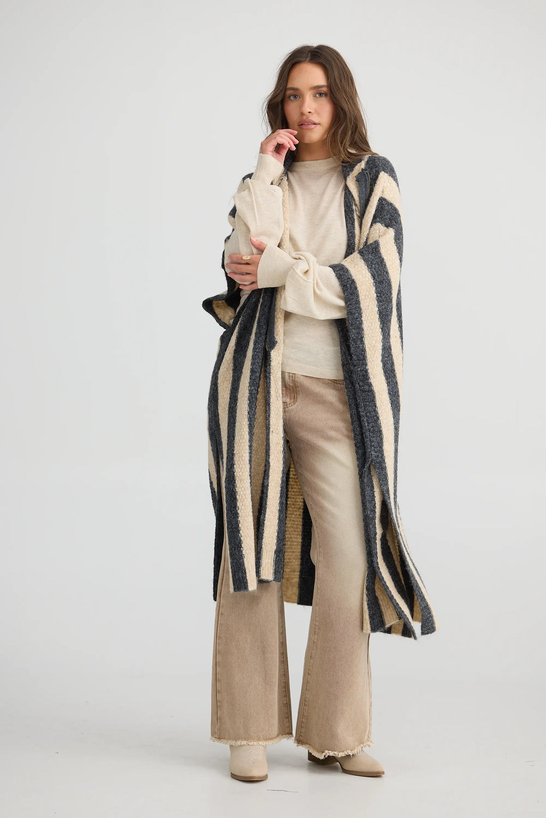 Nomad Poncho - Oatmeal w/ Charcoal Stripe