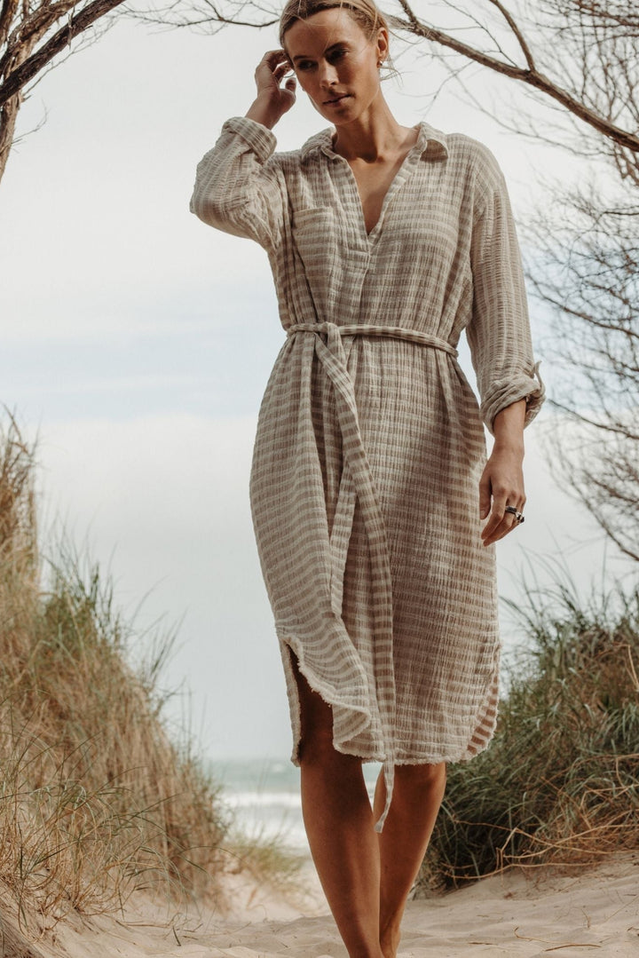 Salt Tunic Dress - Pumice & White