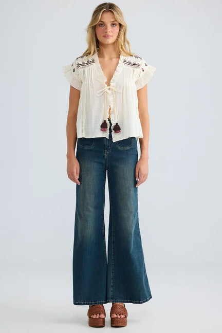 Saskia Tie Top - Natural Dobby