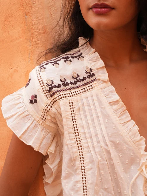Saskia Tie Top - Natural Dobby