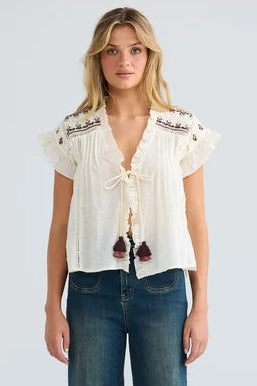 Saskia Tie Top - Natural Dobby