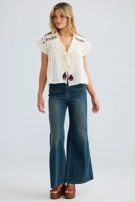 Saskia Tie Top - Natural Dobby