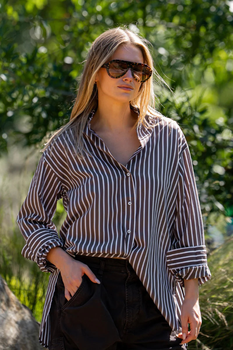 The Boyfriend Shirt - Chocolate Stripe
