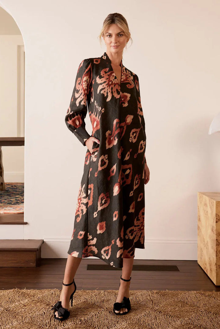 Alisha Ikat Dress - Charcoal