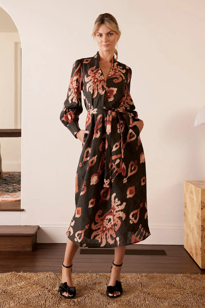 Alisha Ikat Dress - Charcoal