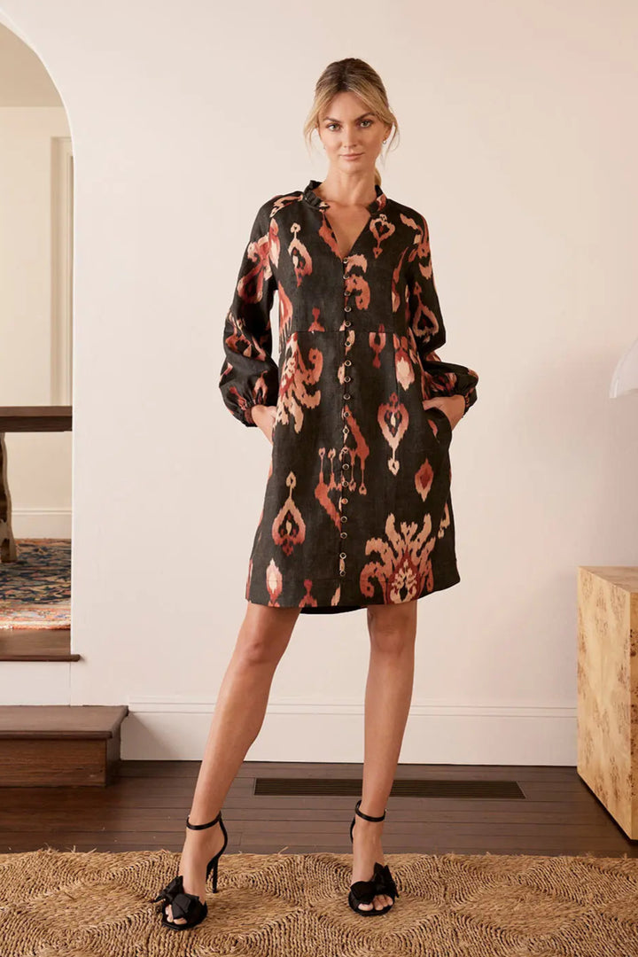 Ayala Ikat Dress - Charcoal