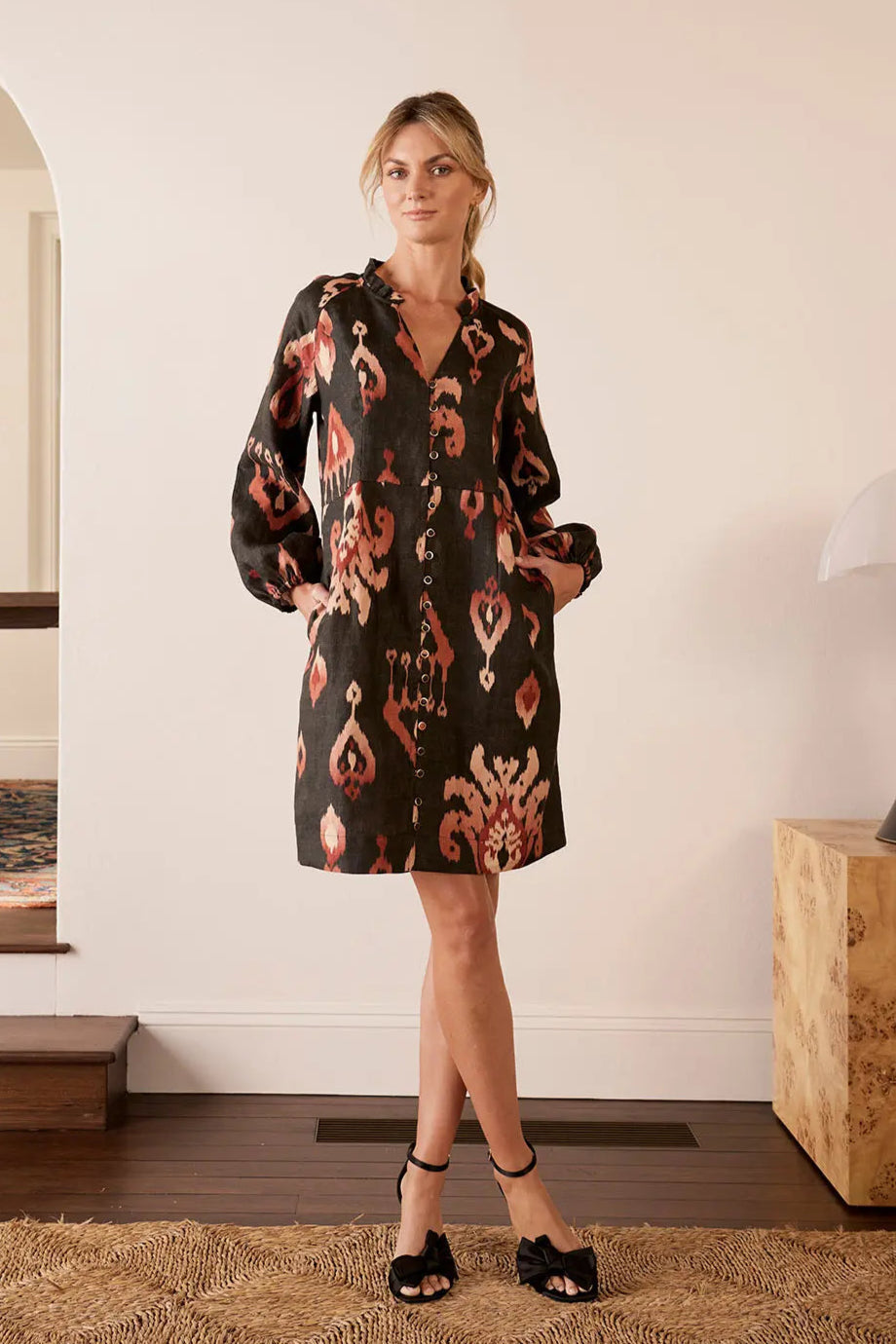 Ayala Ikat Dress - Charcoal