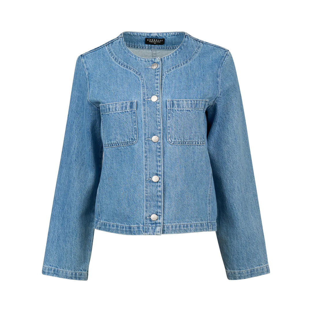 Vassali Collarless Denim Jacket Light Wash