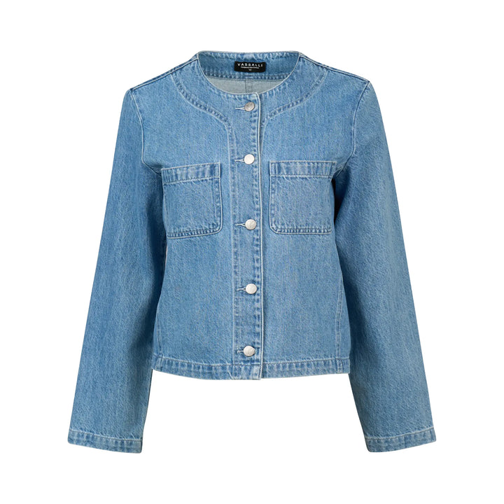 Vassali Collarless Denim Jacket Light Wash