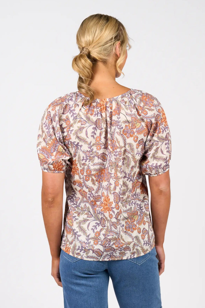 Vassali Printed V Neck with Floaty Sleeve Tuscany
