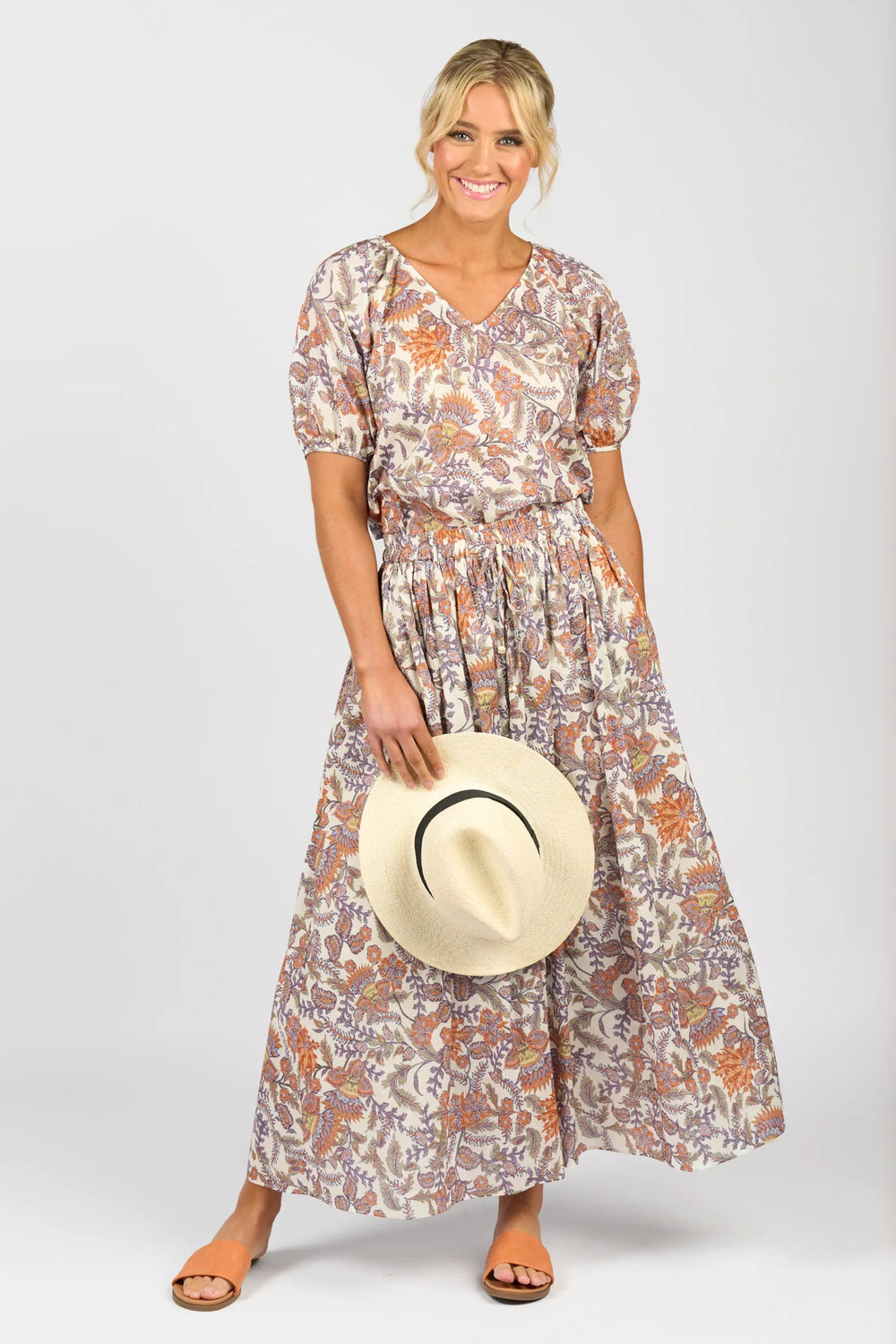 Vassali Printed V Neck with Floaty Sleeve Tuscany