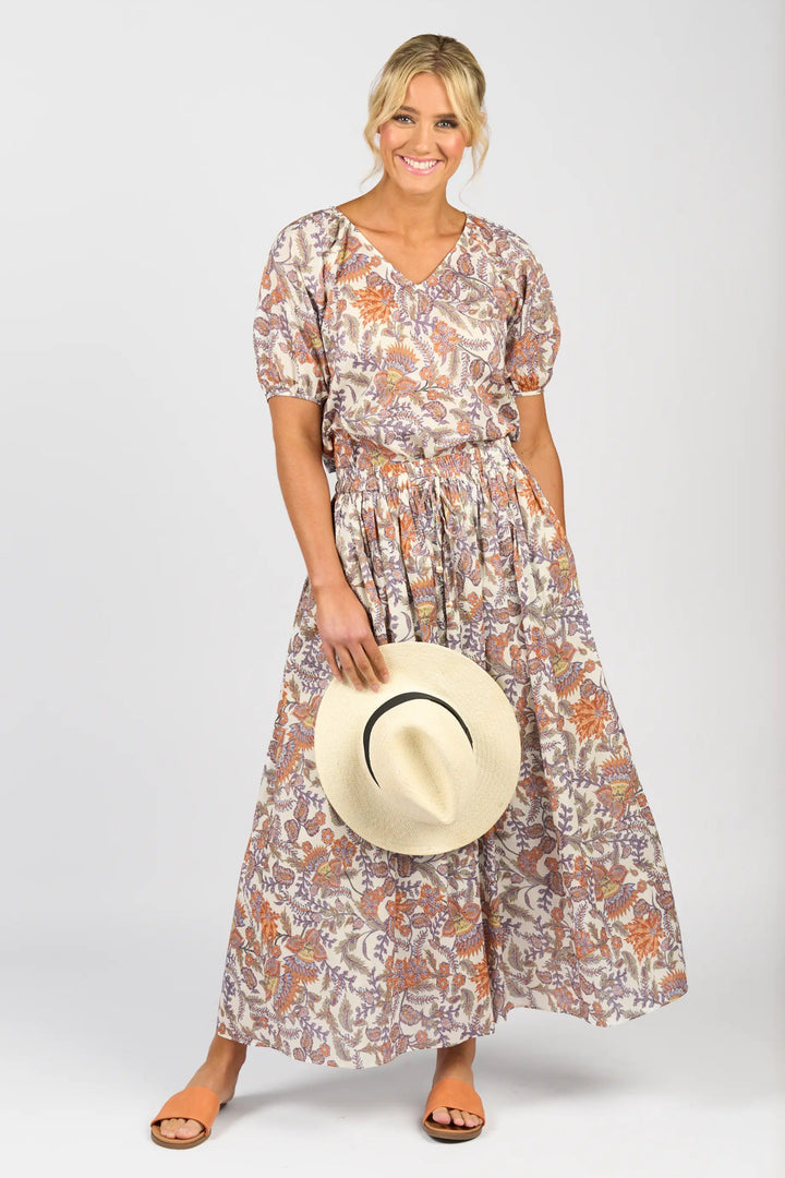 Vassali Printed V Neck with Floaty Sleeve Tuscany