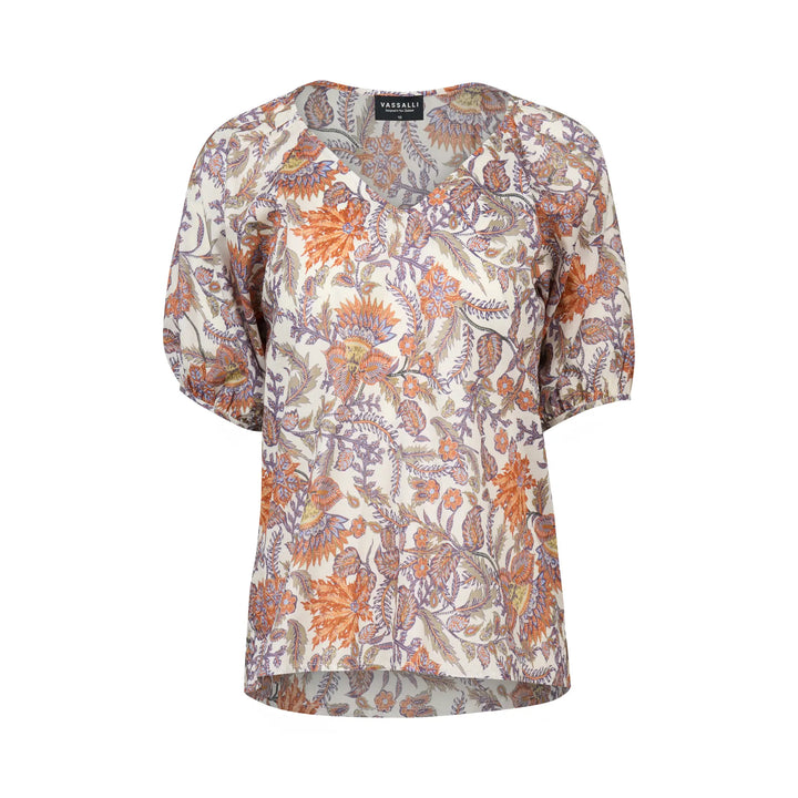 Vassali Printed V Neck with Floaty Sleeve Tuscany