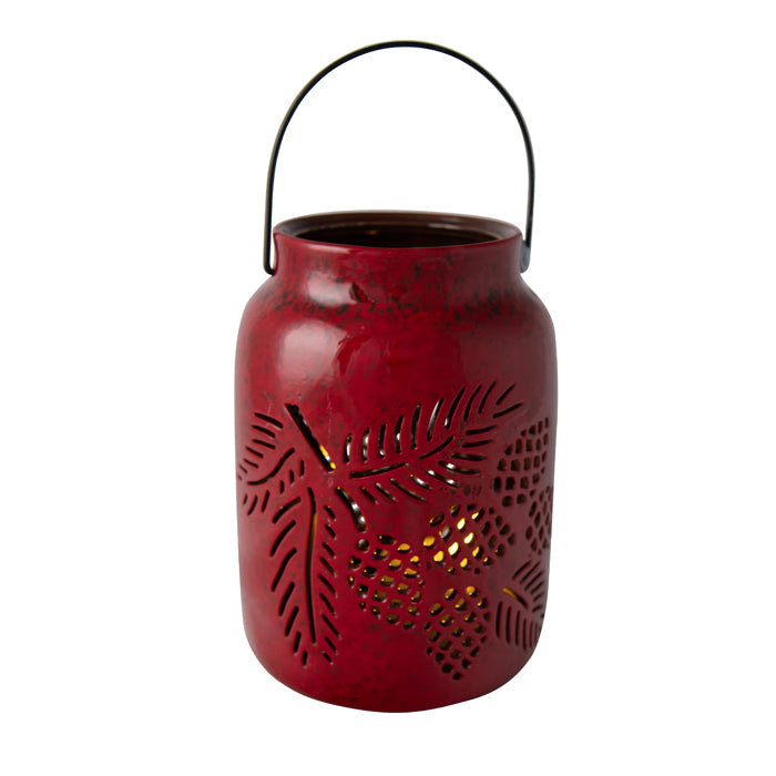 Red Ceramic Lantern with Cone Cutout Detail - Large